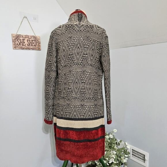 Tribekka 44 Sweater Gray White with Red Crushed Velvet Knit Cardi Size Small - Picture 3 of 10